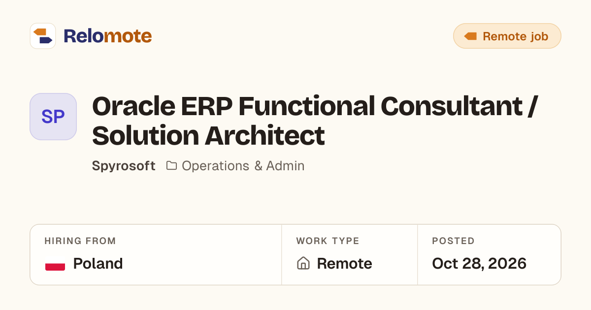 Oracle ERP Functional Consultant / Solution Architect at Spyrosoft