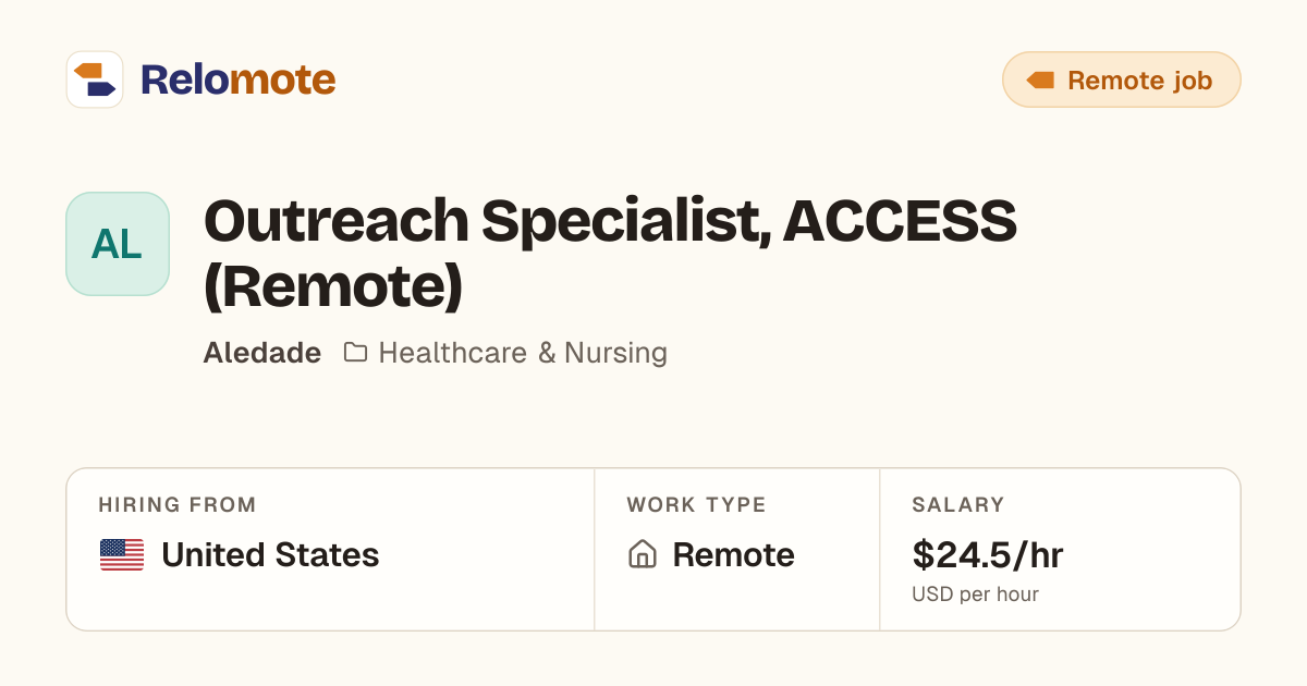 Outreach Specialist, ACCESS (Remote) at Aledade | Relomote