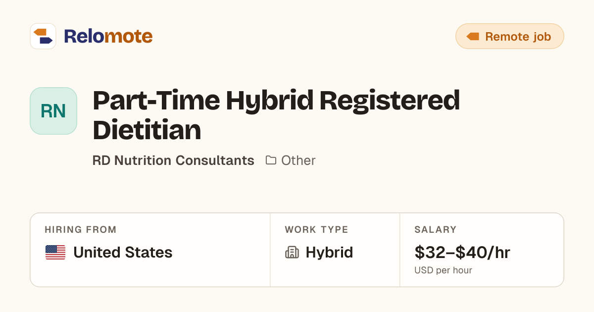 Part-Time Hybrid Registered Dietitian at RD Nutrition Consultants