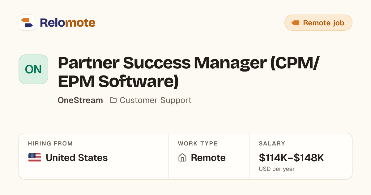 Partner Success Manager (CPM/EPM Software) at OneStream | Relomote