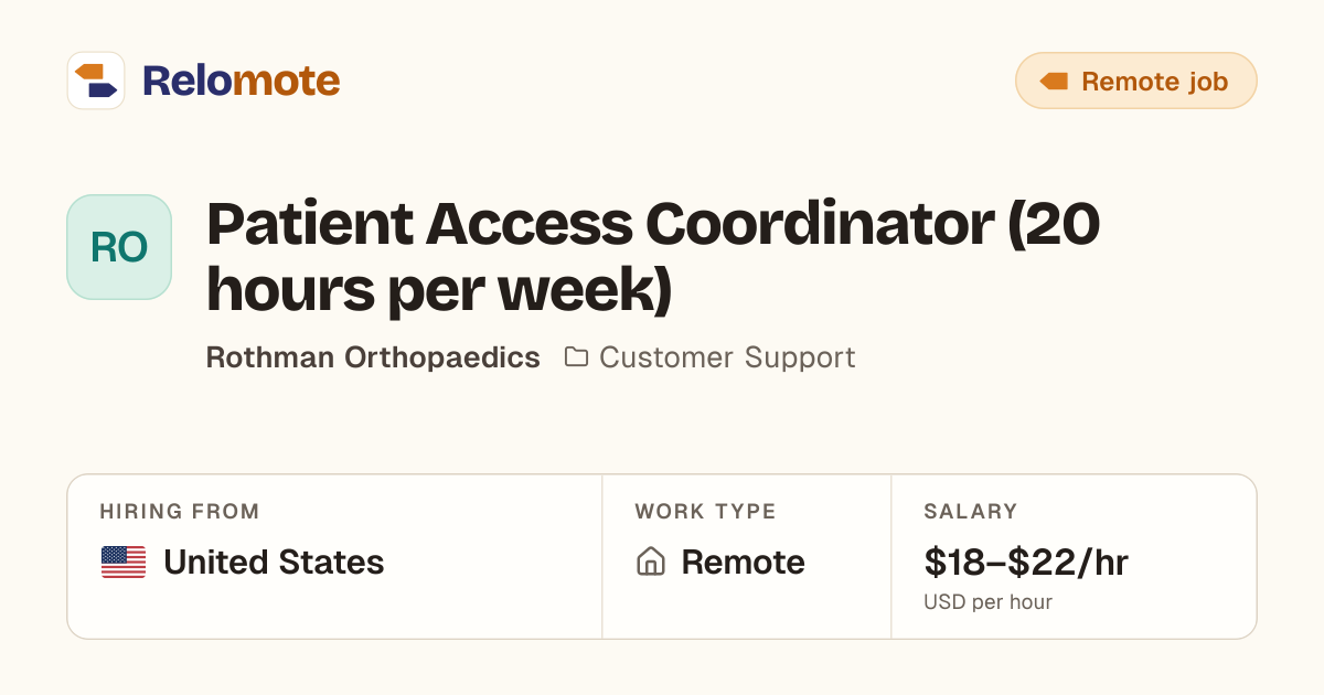 Patient Access Coordinator (20 hours per week) at Rothman Orthopaedics