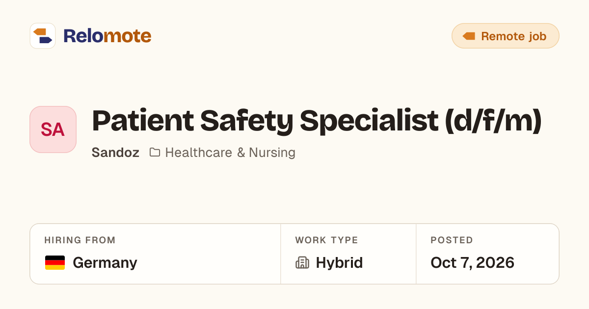 Patient Safety Specialist (d/f/m) at Sandoz | Relomote