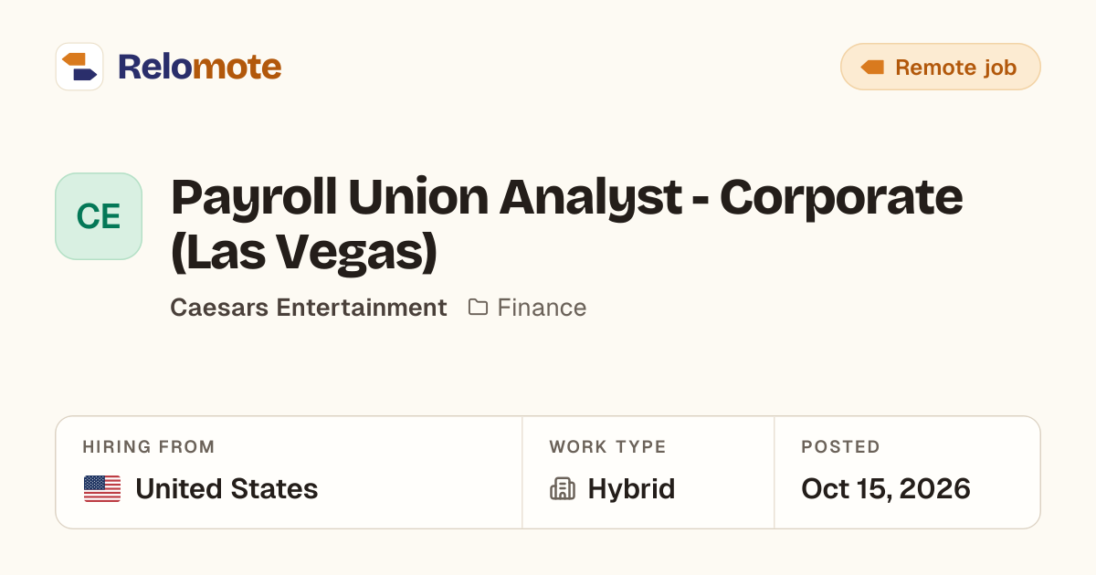 Payroll Union Analyst - Corporate (Las Vegas) at Caesars Entertainment