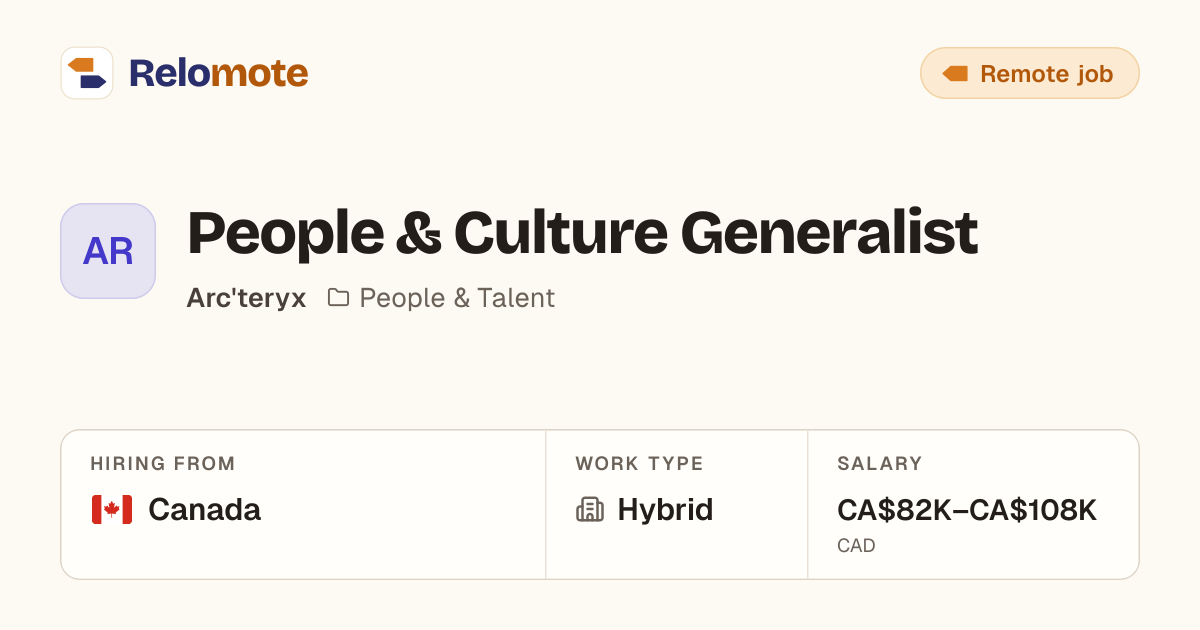 People & Culture Generalist at Arc'teryx | Relomote