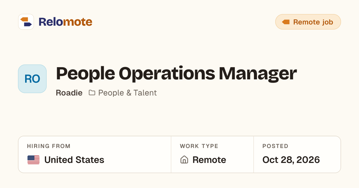People Operations Manager at Roadie | Relomote