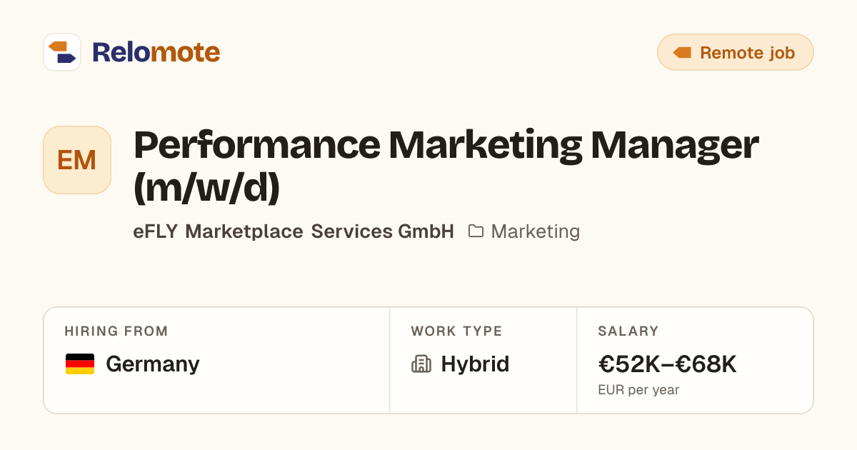 Performance Marketing Manager (m/w/d) at eFLY Marketplace Services…
