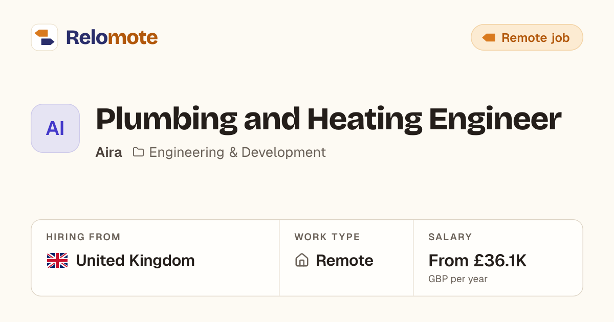 Plumbing and Heating Engineer at Aira | Relomote