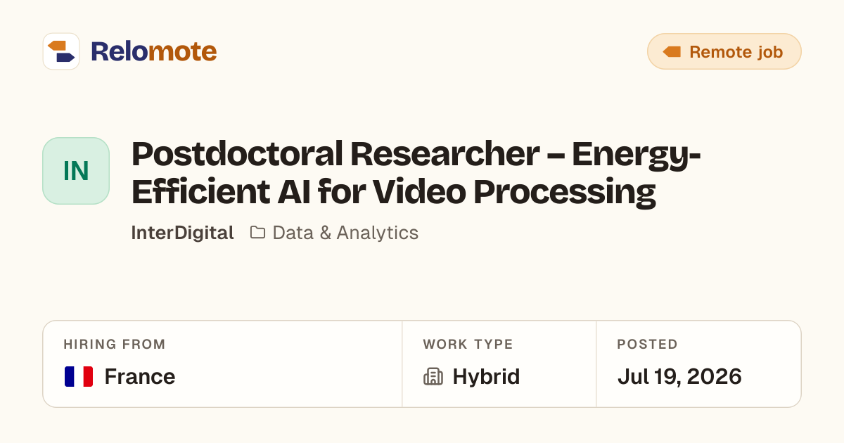 Postdoctoral Researcher – Energy-Efficient AI for Video Processing…