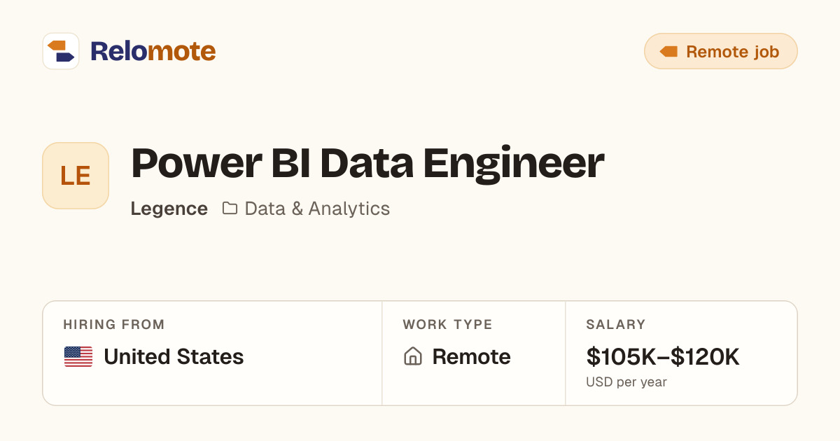 Power BI Data Engineer at Legence | Relomote