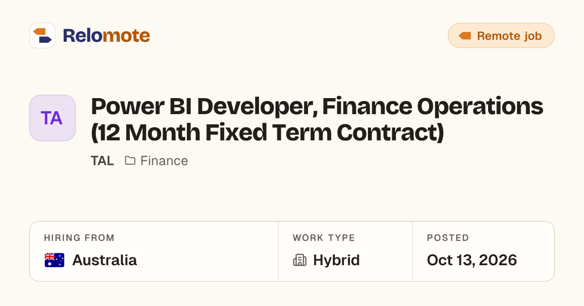 Power BI Developer, Finance Operations (12 Month Fixed Term…