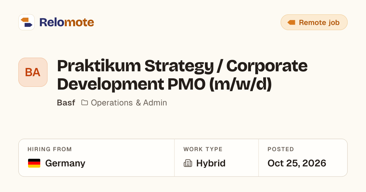 Praktikum Strategy / Corporate Development PMO (m/w/d) at Basf