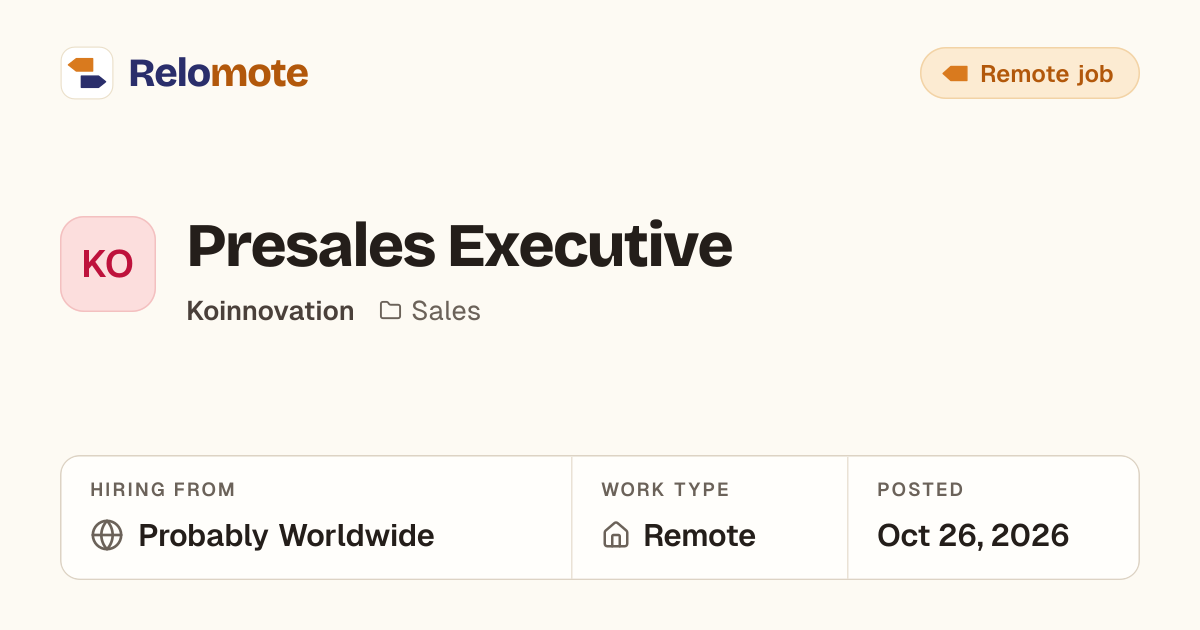 Presales Executive at Koinnovation | Relomote