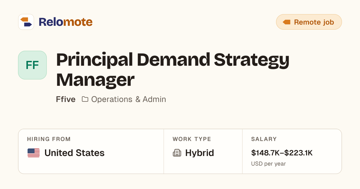 Principal Demand Strategy Manager at Ffive | Relomote