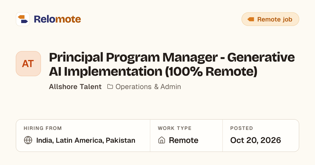 Principal Program Manager - Generative AI Implementation (100%…