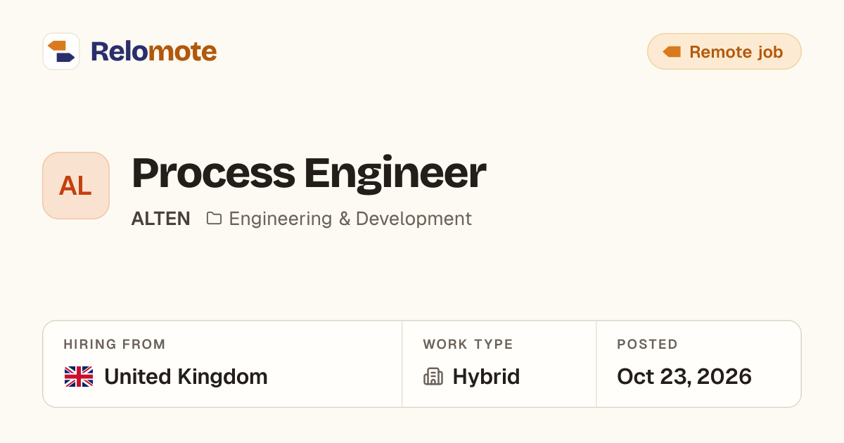 Process Engineer at ALTEN | Relomote