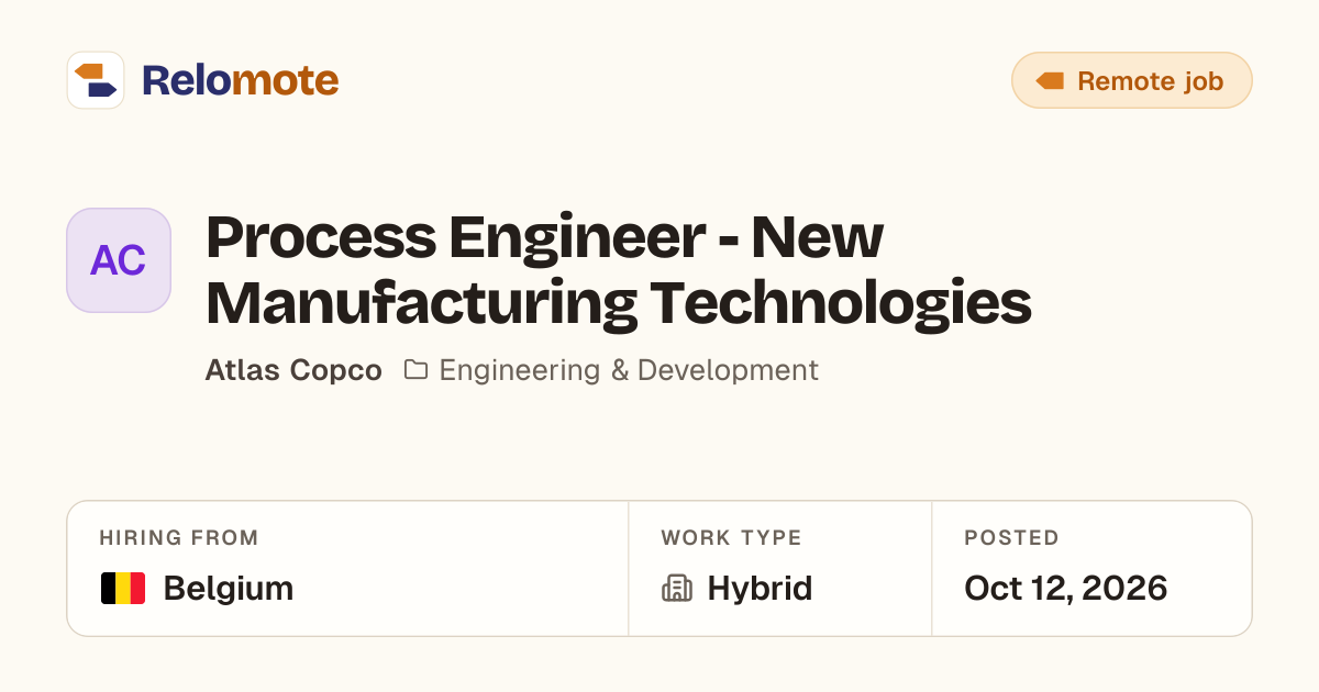 Process Engineer - New Manufacturing Technologies at Atlas Copco