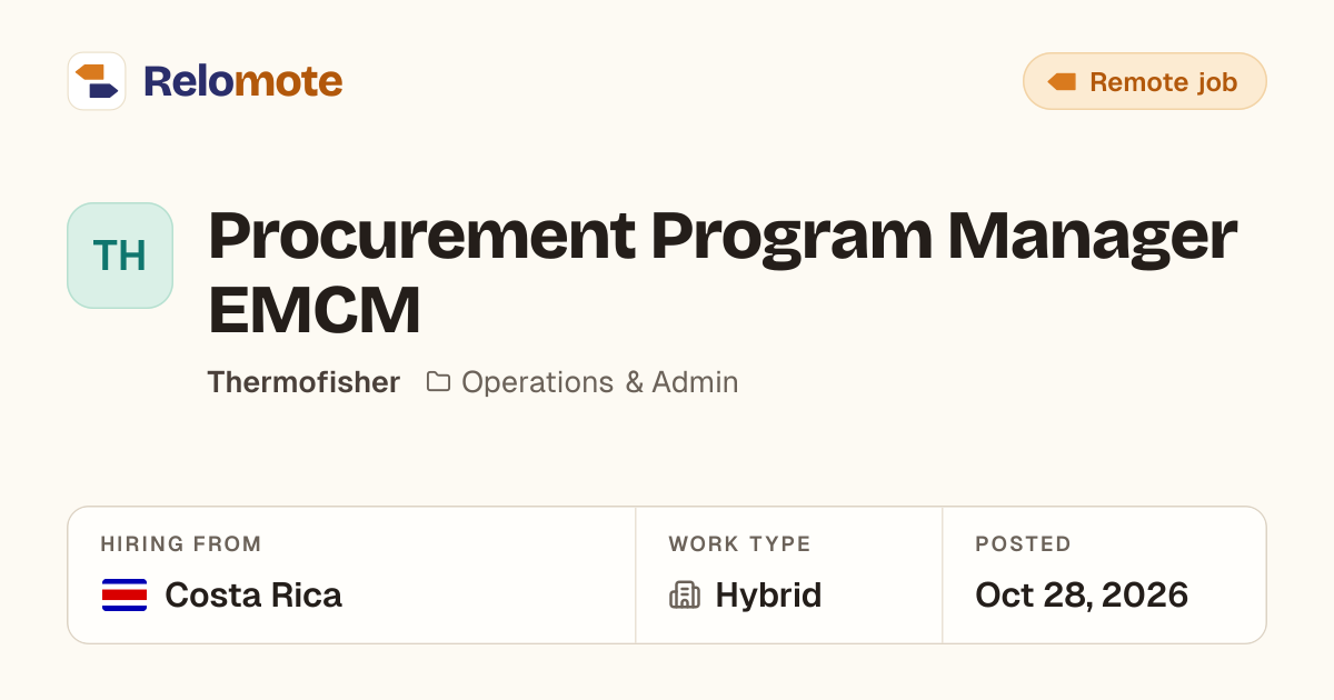 Procurement Program Manager EMCM at Thermofisher | Relomote