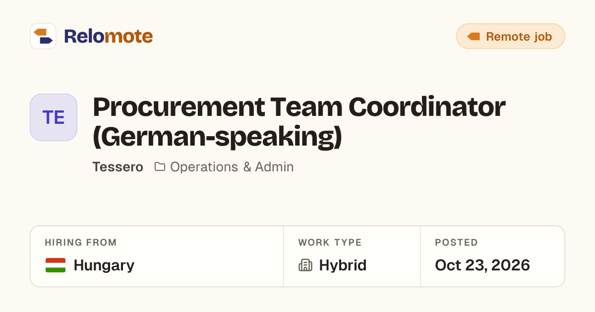Procurement Team Coordinator (German-speaking) at Tessero | Relomote