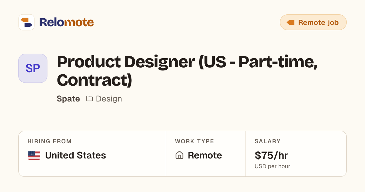 Product Designer (US - Part-time, Contract) at Spate | Relomote