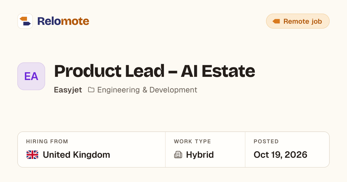 Product Lead – AI Estate at Easyjet | Relomote