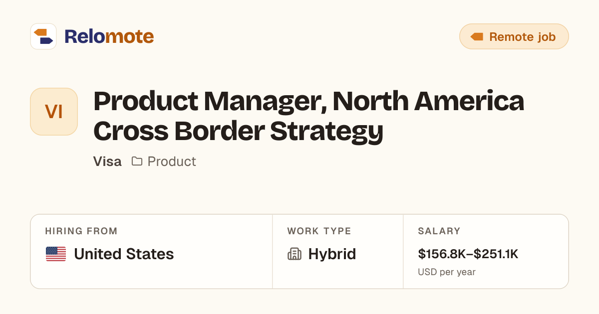 Product Manager, North America Cross Border Strategy at Visa