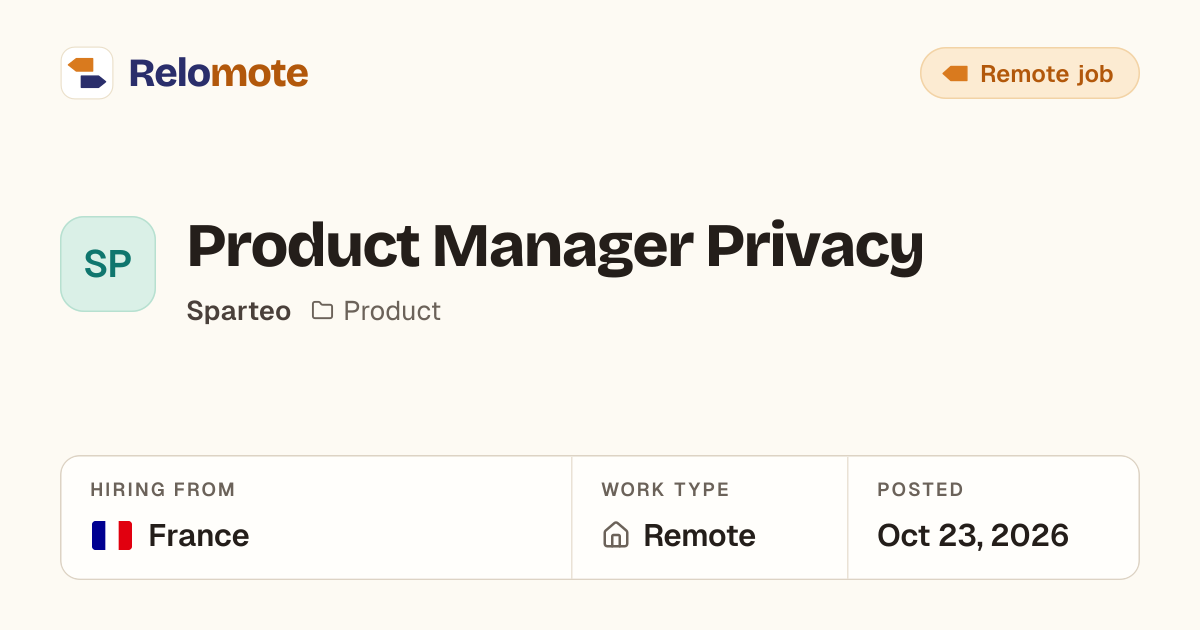 Product Manager Privacy at Sparteo | Relomote