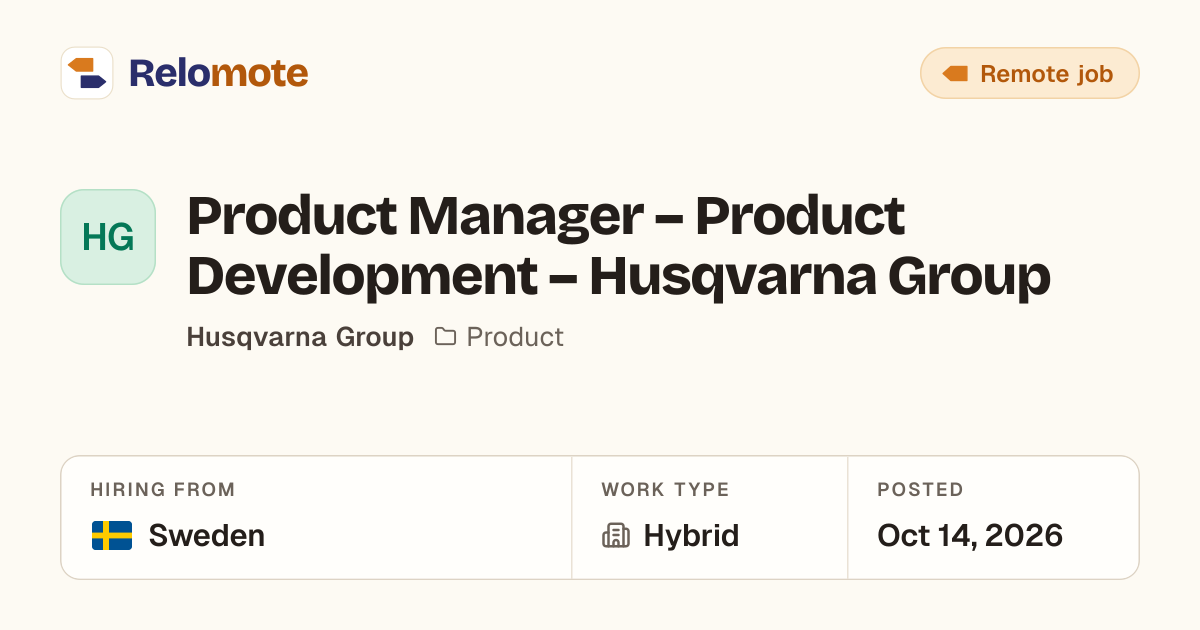 Product Manager – Product Development – Husqvarna Group at Husqvarna…
