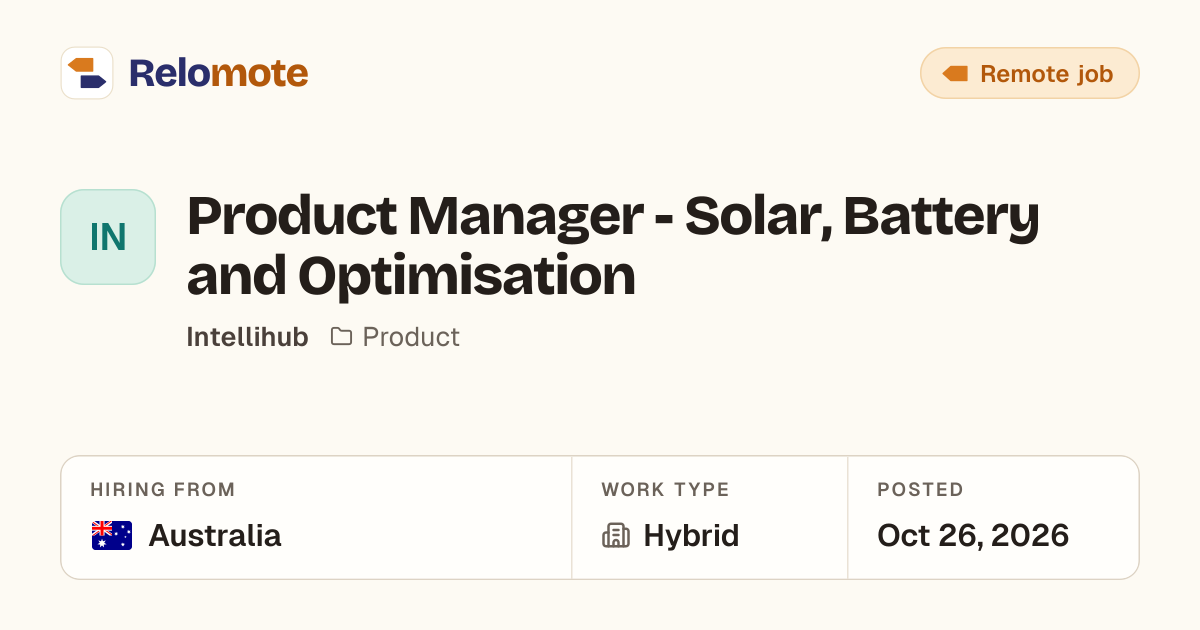 Product Manager - Solar, Battery and Optimisation at Intellihub