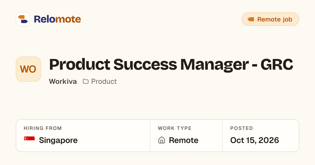 Product Success Manager - GRC at Workiva | Relomote