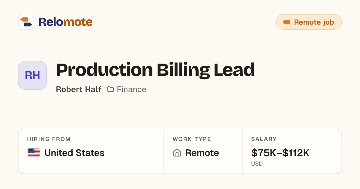 Production Billing Lead at Robert Half | Relomote
