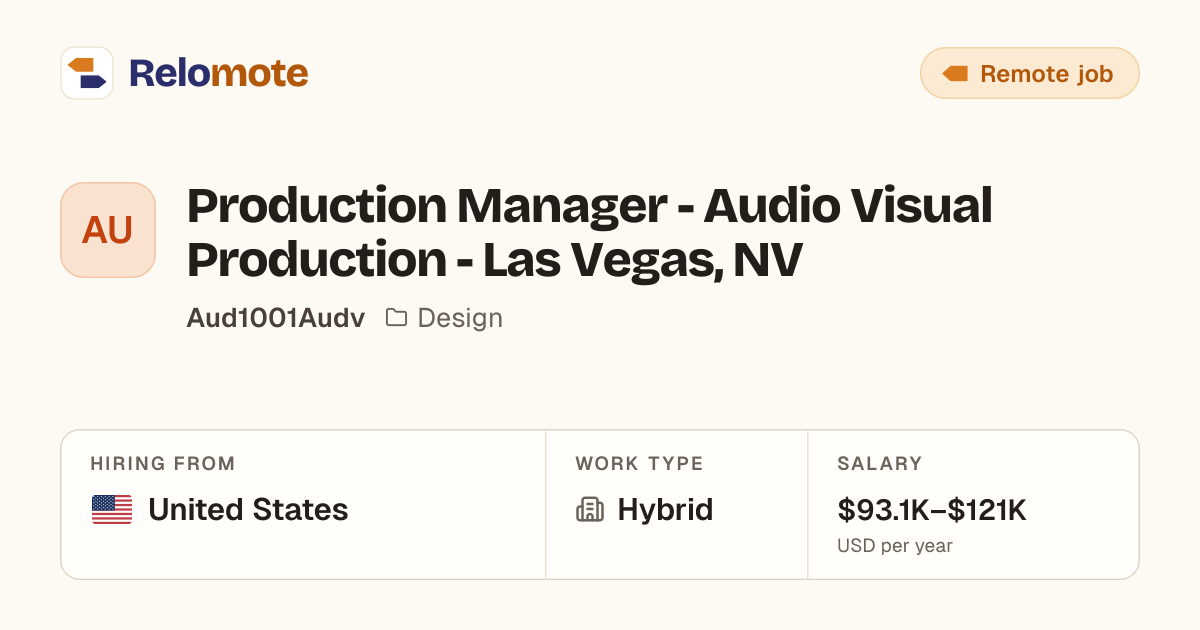 Production Manager - Audio Visual Production - Las Vegas, NV at…