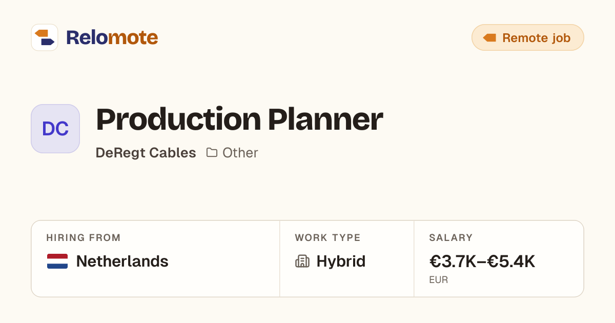 Production Planner at DeRegt Cables | Relomote
