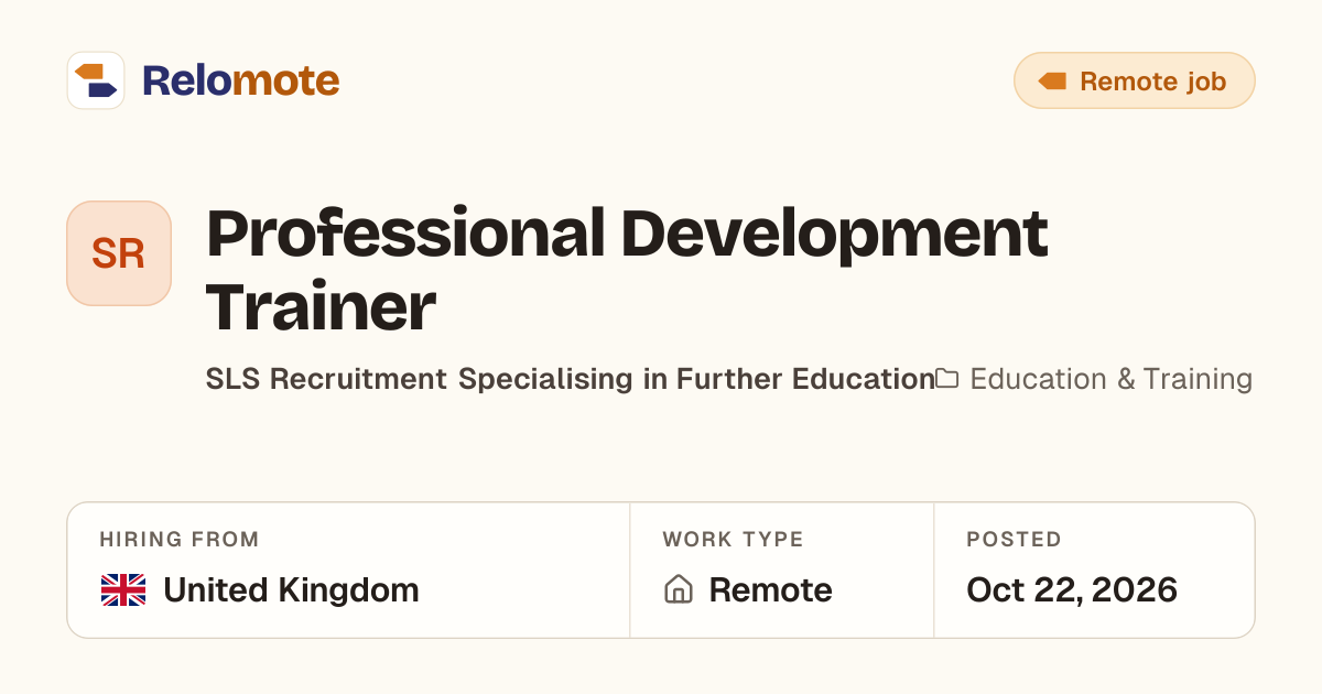 Professional Development Trainer at SLS Recruitment Specialising in…