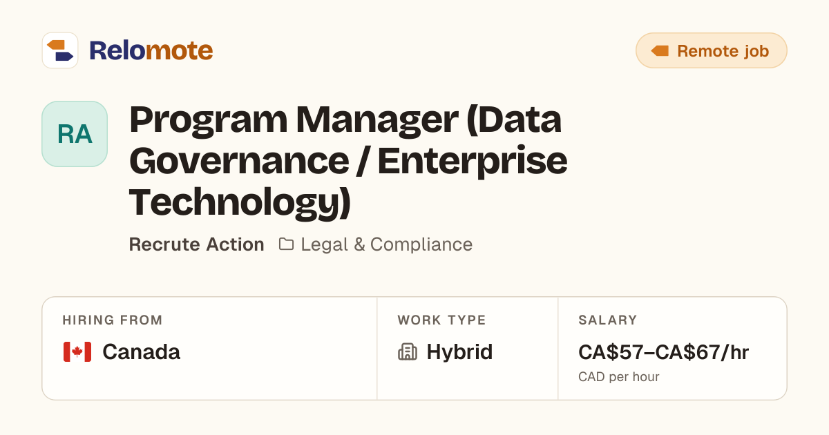 Program Manager (Data Governance / Enterprise Technology) at Recrute…