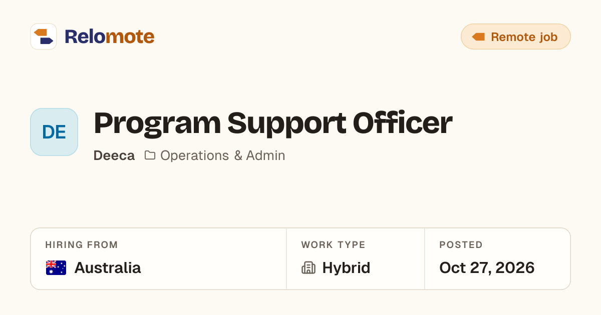 Program Support Officer at Deeca | Relomote