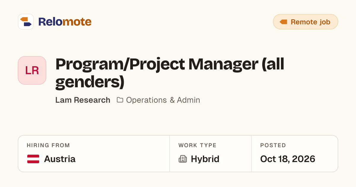 Program/Project Manager (all genders) at Lam Research | Relomote
