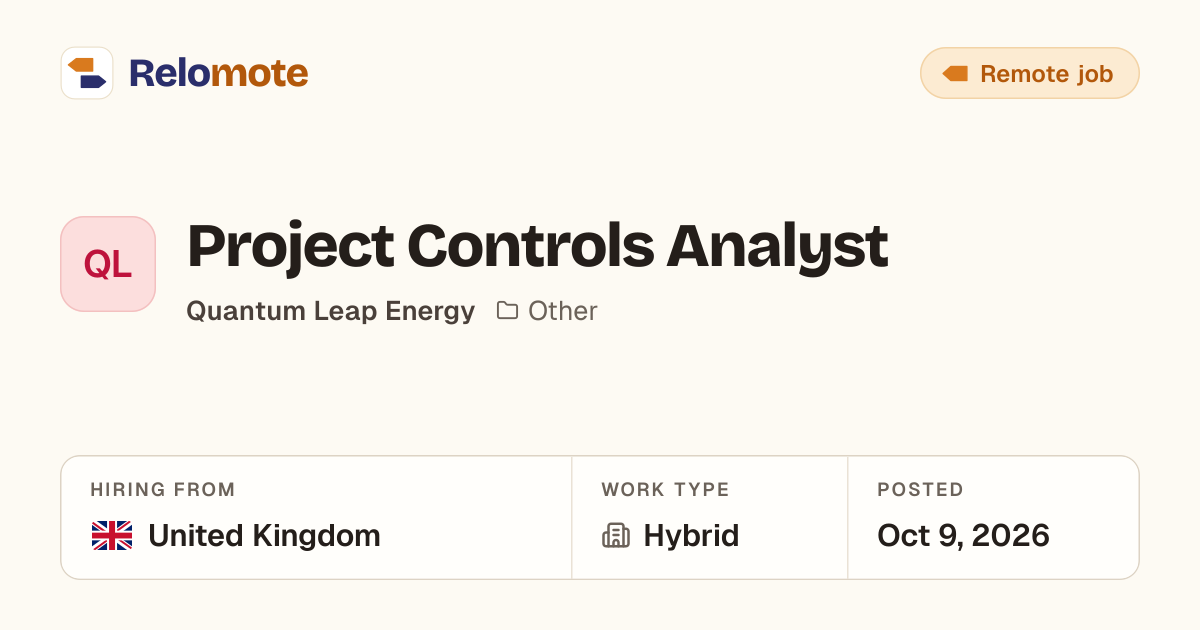 Project Controls Analyst at Quantum Leap Energy | Relomote