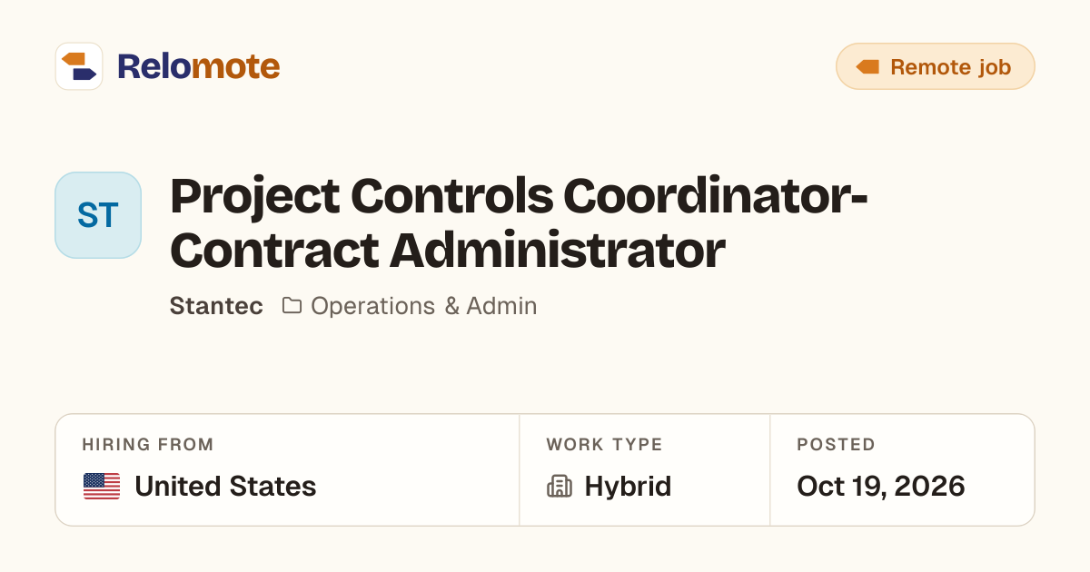 Project Controls Coordinator-Contract Administrator at Stantec