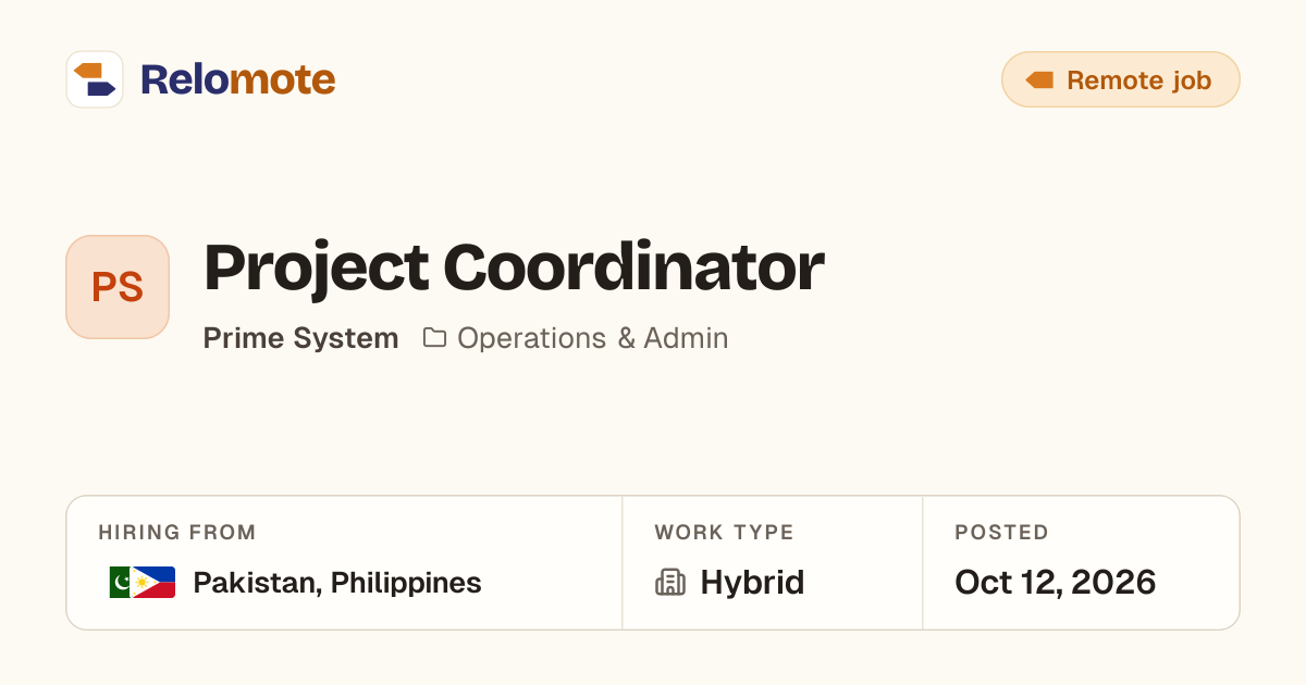Project Coordinator at Prime System | Relomote