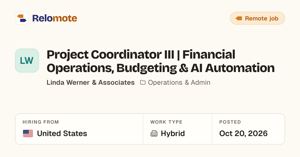 Project Coordinator III | Financial Operations, Budgeting & AI…
