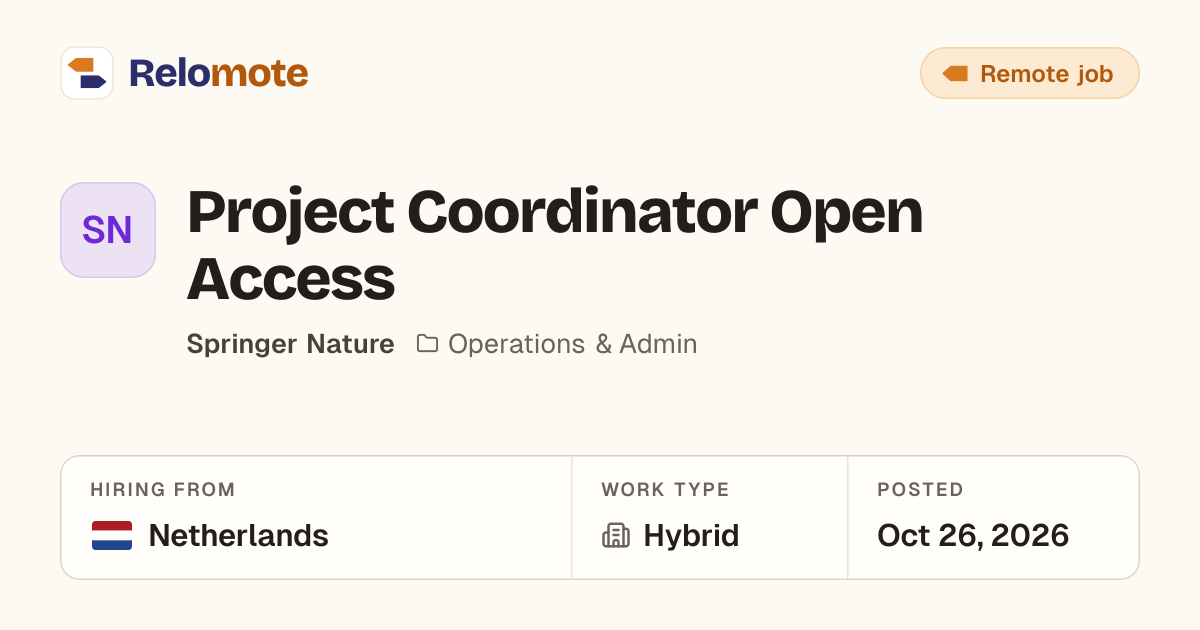 Project Coordinator Open Access at Springer Nature | Relomote