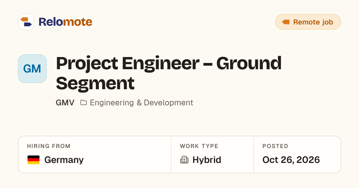 Project Engineer – Ground Segment at GMV | Relomote