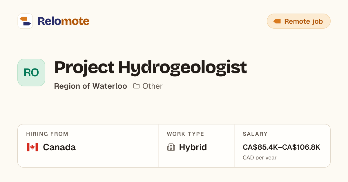 Project Hydrogeologist at Region of Waterloo | Relomote