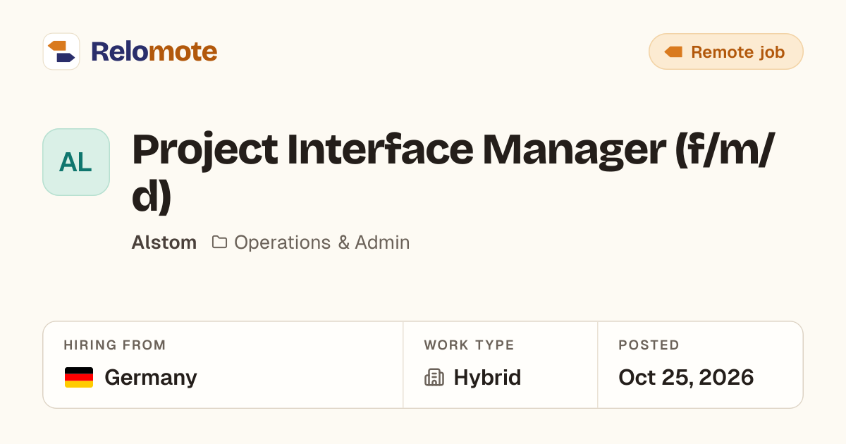 Project Interface Manager (f/m/d) at Alstom | Relomote