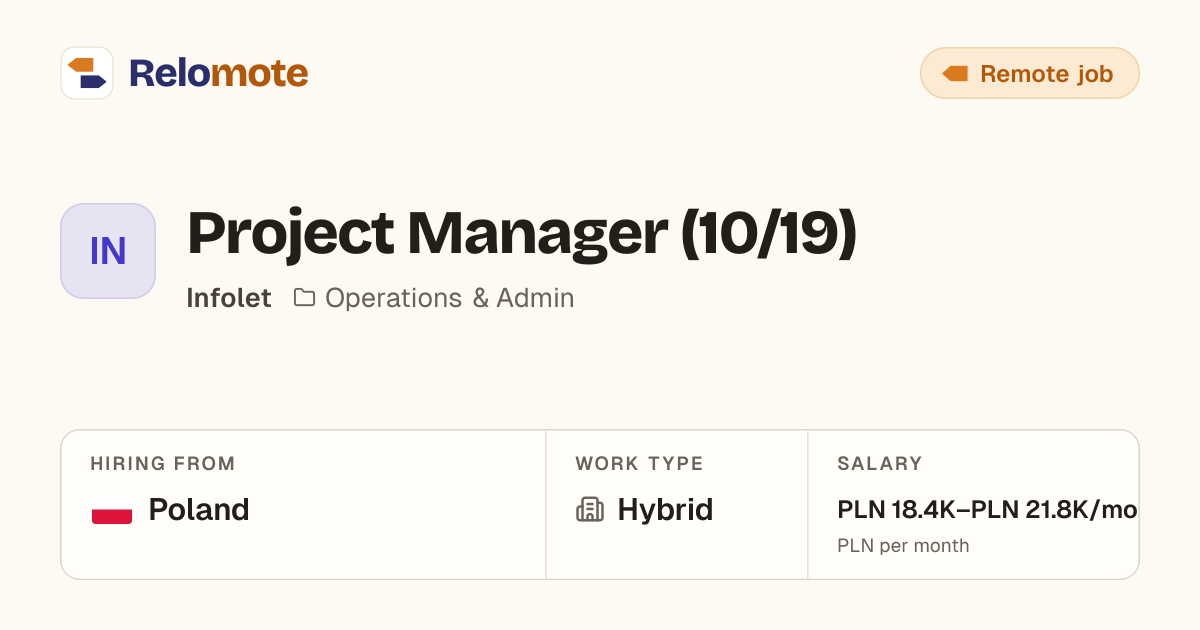 Project Manager (10/19) at Infolet | Relomote