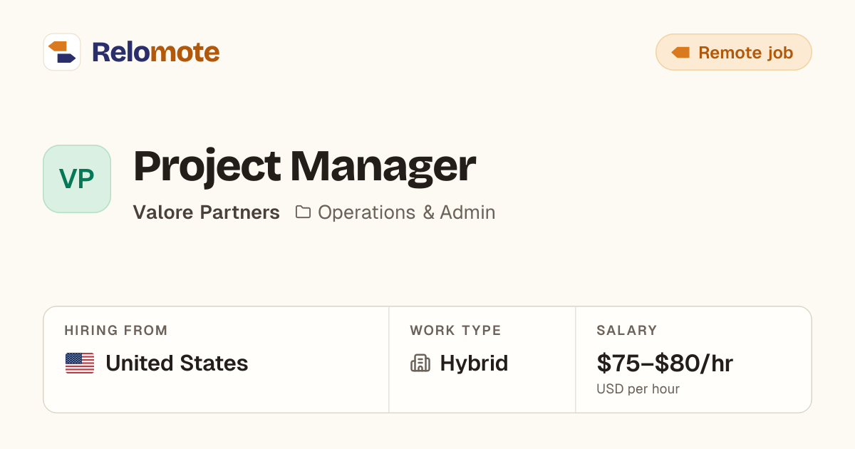 Project Manager at Valore Partners | Relomote
