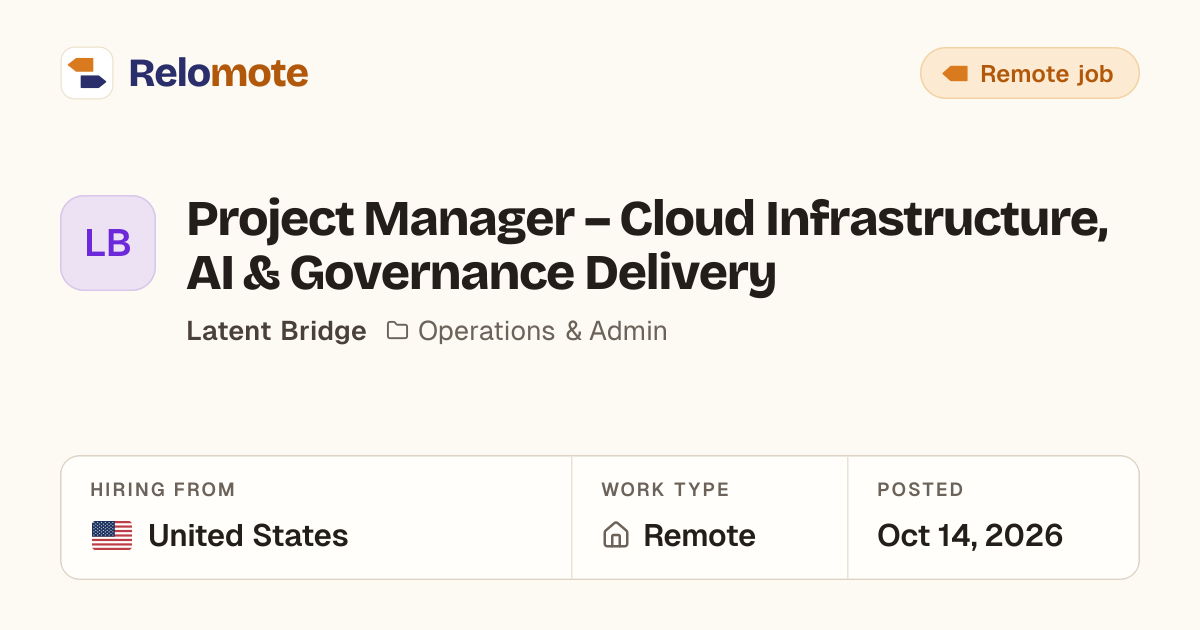 Project Manager – Cloud Infrastructure, AI & Governance Delivery at…