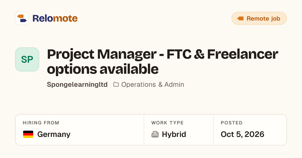 Project Manager - FTC & Freelancer options available at…