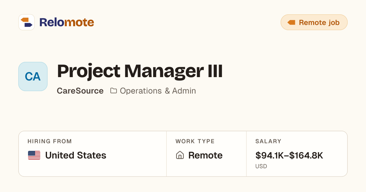 Project Manager III at CareSource | Relomote