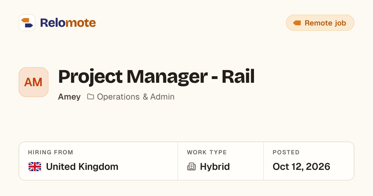 Project Manager - Rail at Amey | Relomote
